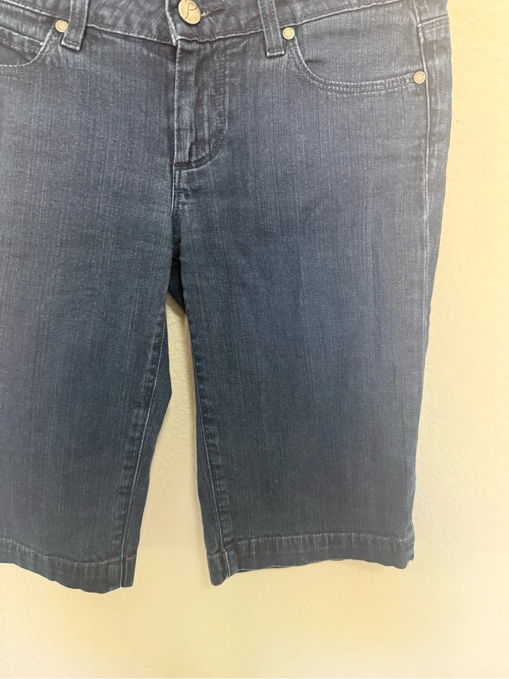 PAIGE Canyon Dark Wash Denim Long Bermuda Shorts Low Rise Y2K Size 26